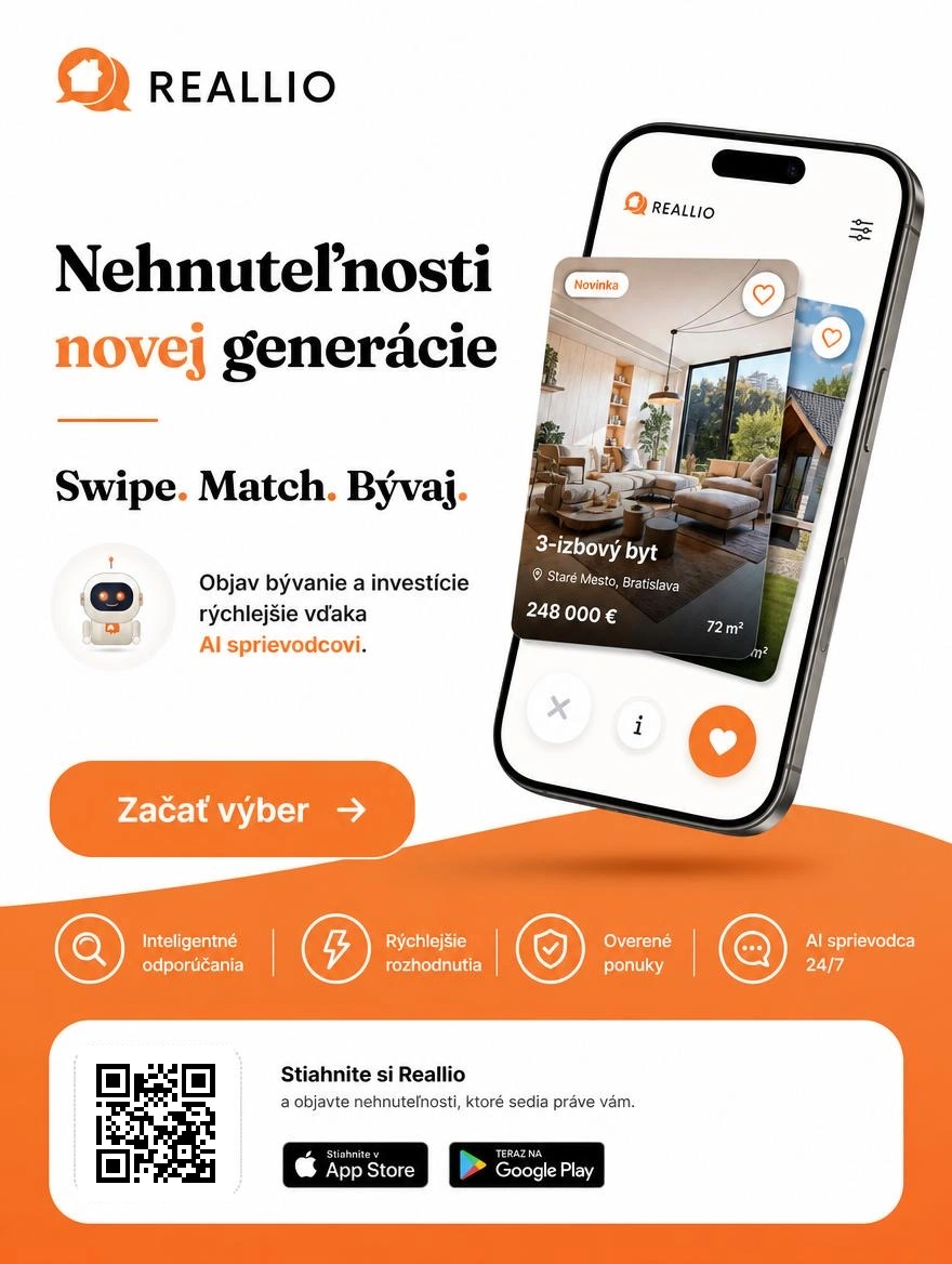 Reallio — Nehnuteľnosti novej generácie. QR kód na otvorenie aplikácie.